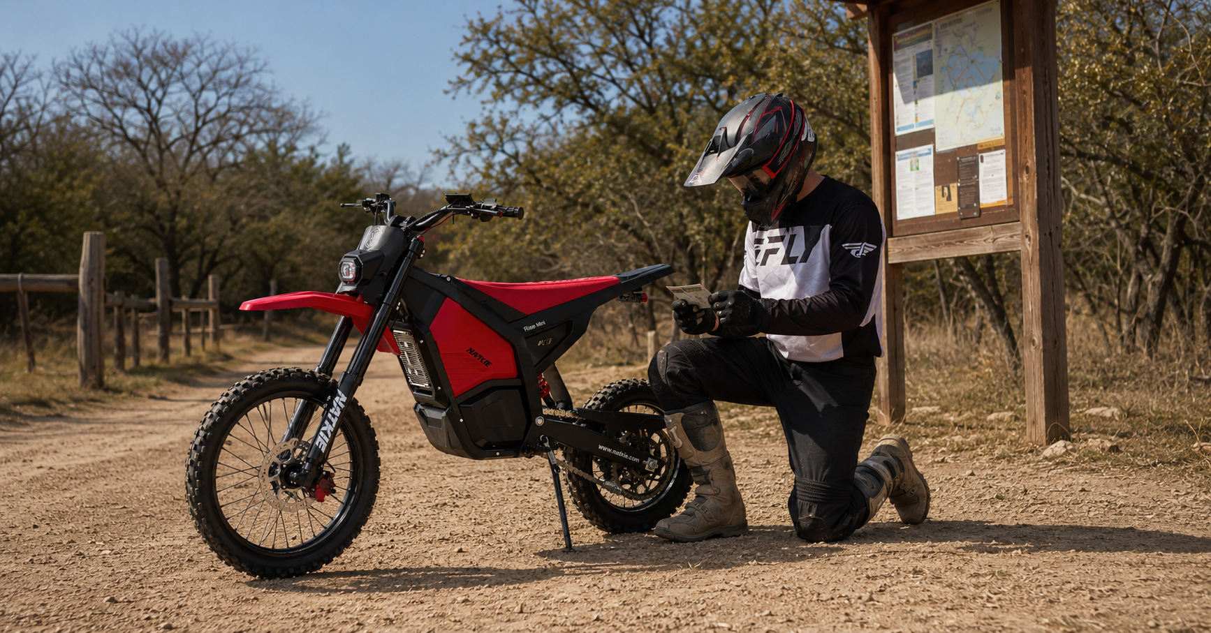 NATKIE electric dirt bike rider checking Texas OHV decal requirements