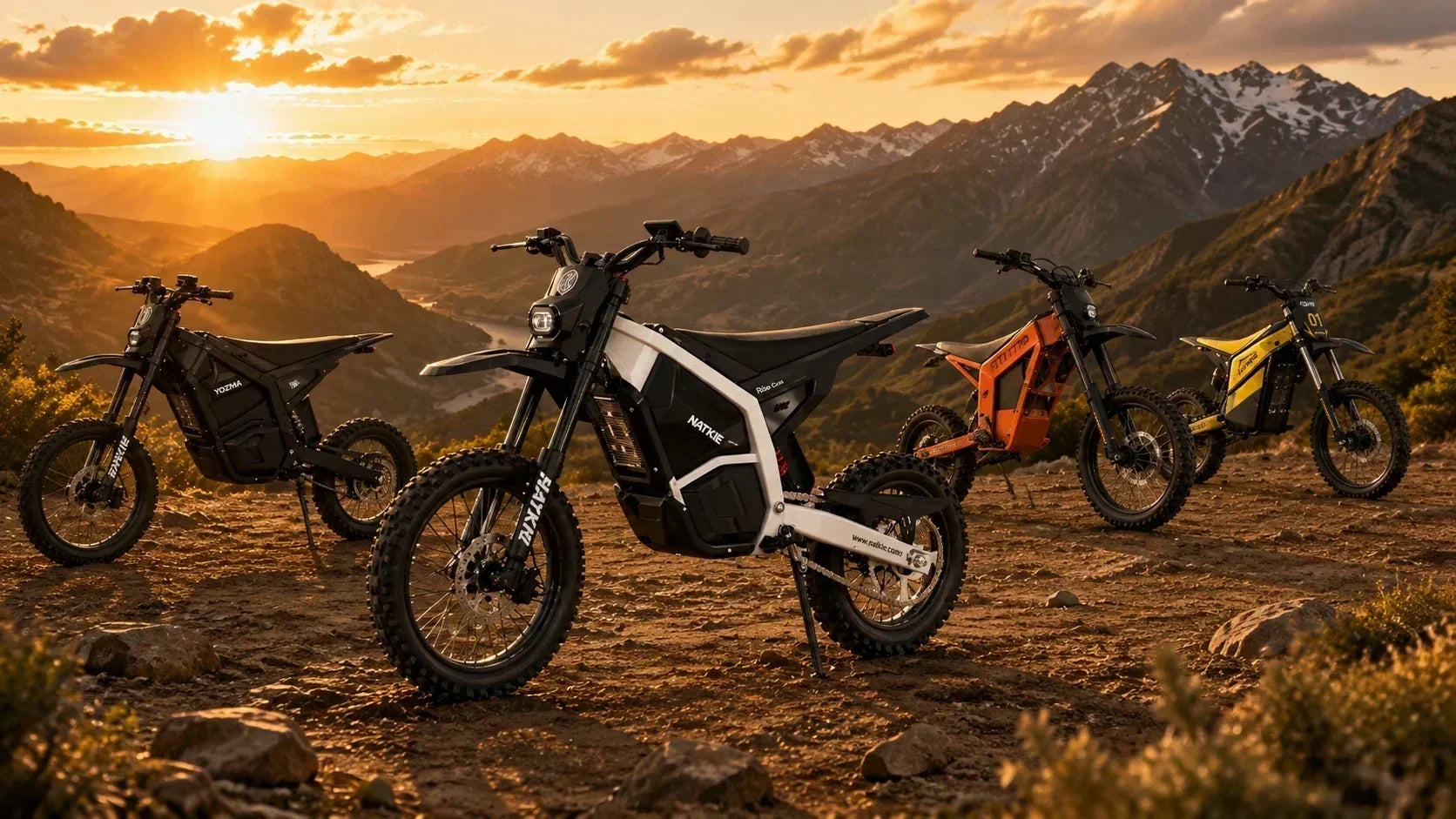 Electric dirt bike comparison of NATKIE RISE Mini, Yozma IN 10, Tuttio Soleil01 and Heybike V1