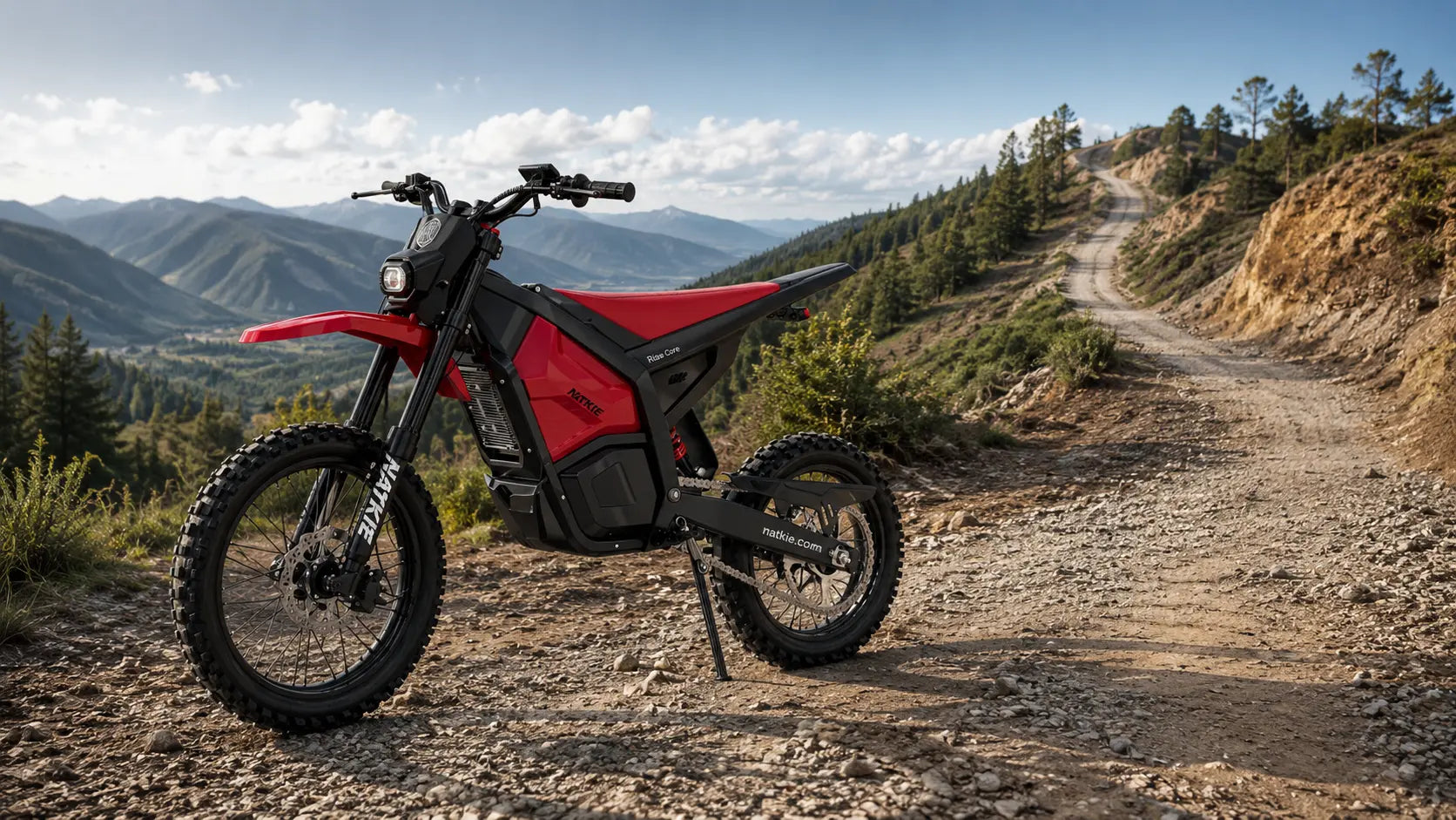 Electric dirt bike range with NATKIE RISE Core on a mountain trail