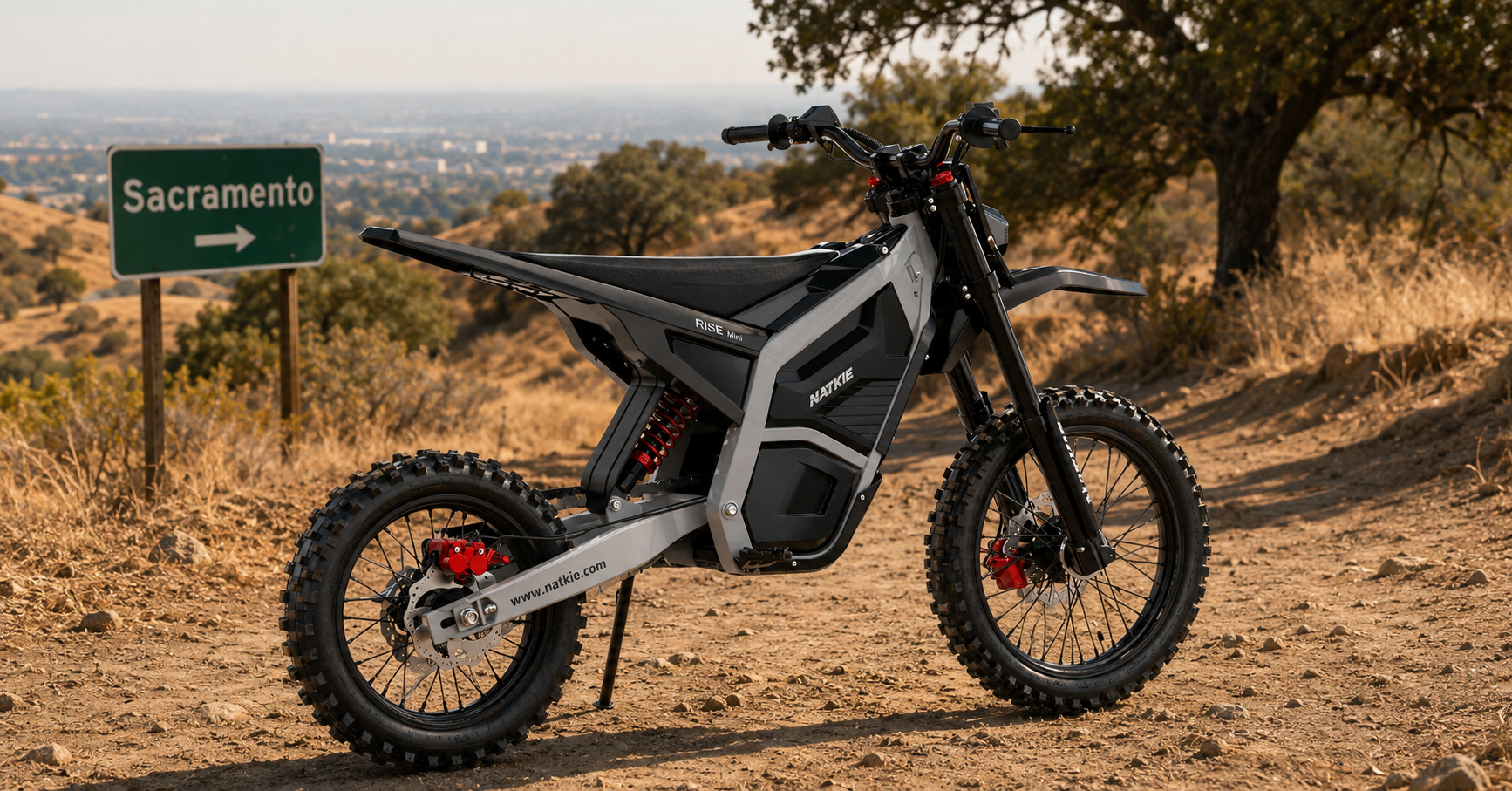 bike on off road Green Sticker electric dirt bike California