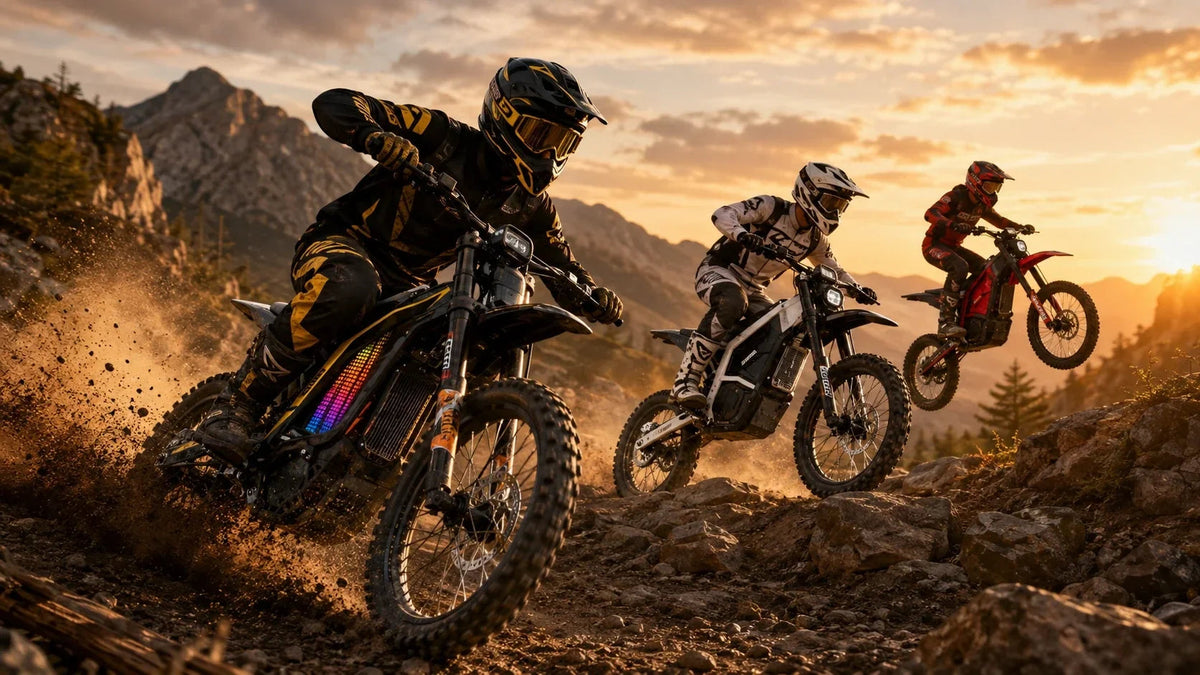 Watts vs Torque comparison on electric dirt bikes riding an off-road mountain trail