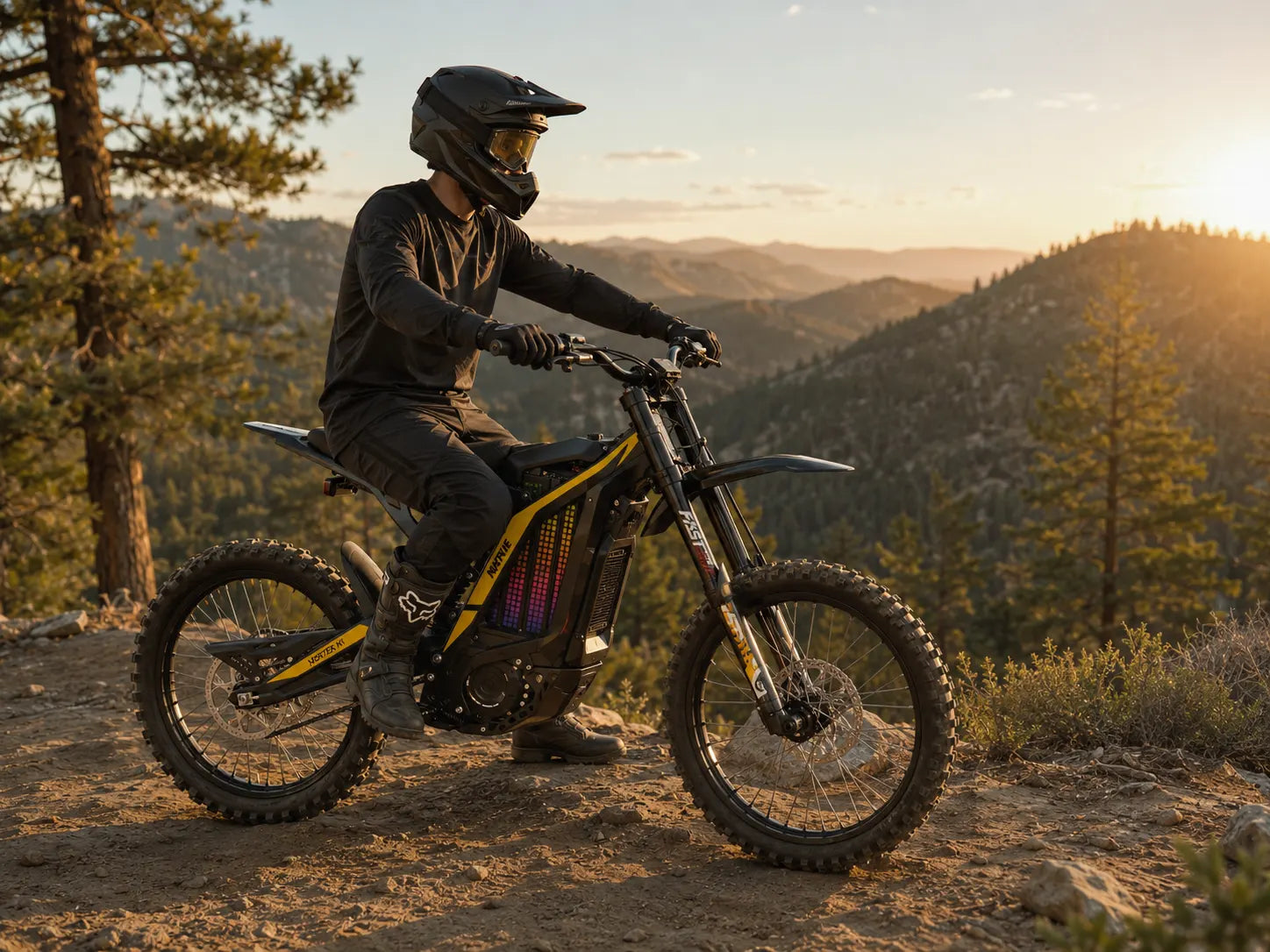 NATKIE electric dirt bike on mountain forest terrain in Cleveland National Forest near San Diego California