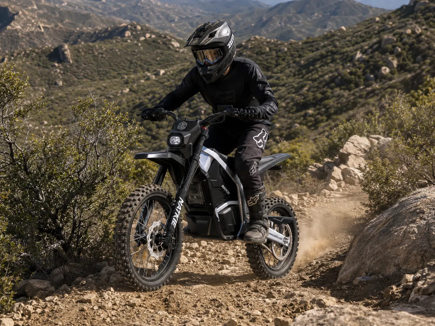 NATKIE electric dirt bike riding rocky trails at Corral Canyon OHV Area near San Diego California
