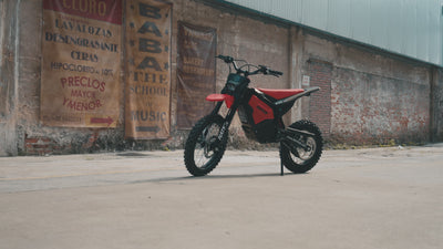 NATKIE RISE Core electric dirt bike riding off-road on dirt trails, showing speed, power, suspension control, and aggressive e-moto performance.
